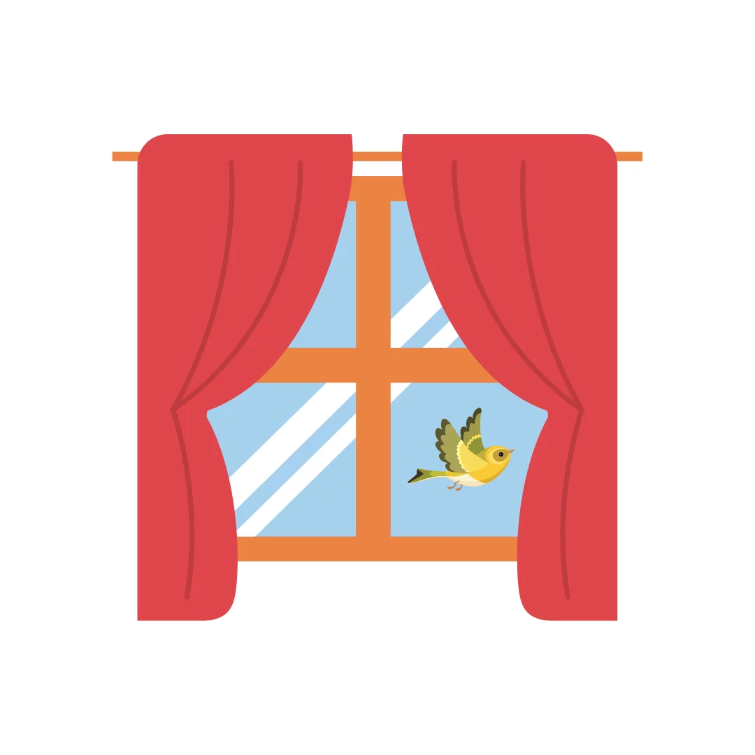 BIRD WINDOWS Illustration of a bird flying by a window